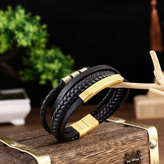 Buddha Gift Leather Multi-Layer Titanium Steel Balance Braided Magnetic Buckle Bracelet