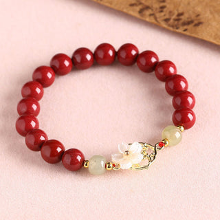 Buddha Gift Natural Cinnabar Jade Beaded Tridacna Stone Flower Blessing Bracelet