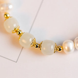 Buddha Gift 14K Gold Plated Natural Pearl Hetian Cyan Jade White Jade Sincerity Bead Chain Bracelet