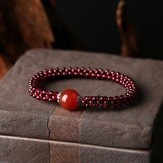 Buddha Gift Natural Garnet Pink Crystal Red Agate Amazonite Bead Protection Bracelet