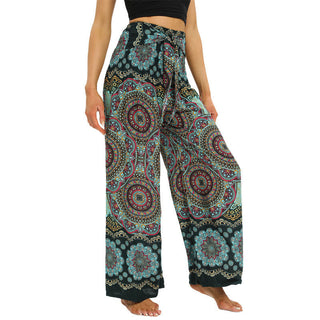 Buddha Gift Boho Mandala Print Lace-up Wide Leg Pants Women's Yoga Pants