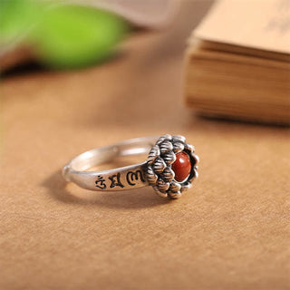 Buddha Gift925 Sterling Silver Lotus Red Agate Confidence Blessing Ring