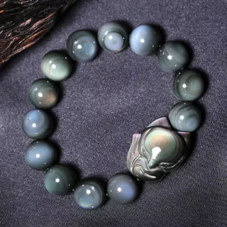 Buddha Gift Rainbow Obsidian Fox Healing Positive Bracelet
