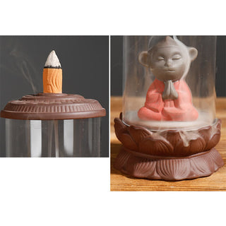 Buddha Gift Meditation Wukong Monkey King Purple Clay Windshield Lotus Backflow Smoke Fountain Incense Burner Decoration