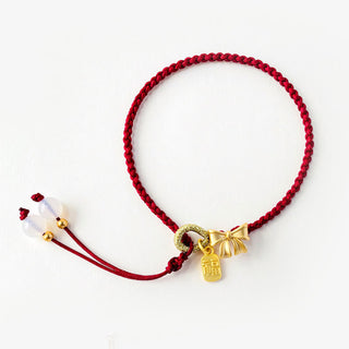 Buddha Gift Handmade Peach Blossom Rosette Bow Knot Fu Character Charm Luck Fortune Red Rope Bracelet