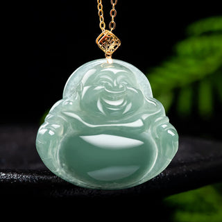 Buddha Gift Laughing Buddha Natural Jade Prosperity Abundance Necklace Pendant