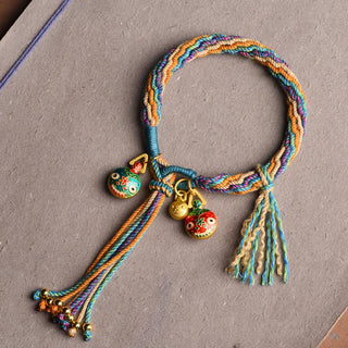 Buddha Gift Gold Swallowing Beast Family Luck Reincarnation Knot Braid Colorful String Bracelet