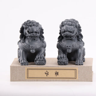 Buddha Gift 2Pcs Lion Statue Courage Strength Resin Home Office Decoration