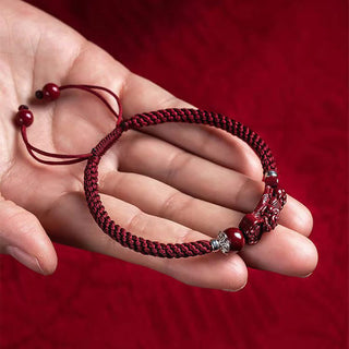 Buddha Gift Handcrafted PiXiu Cinnabar Wealth Luck Braided Bracelet