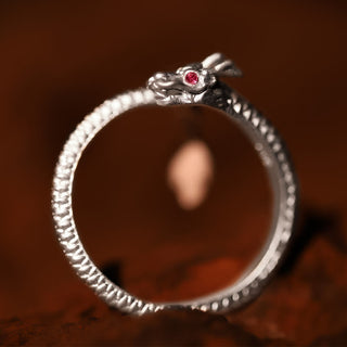 Buddha Gift 925 Sterling Silver Vintage Year of the Dragon Luck Protection Strength Adjustable Ring