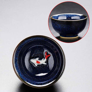Buddha Gift Small Koi Fish Kiln Change Chinese Jianzhan Ceramic Teacup Kung Fu Tea Cup 60ml