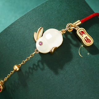 Buddha Gift Year of the Rabbit White Jade Happiness Red String Chain Bracelet