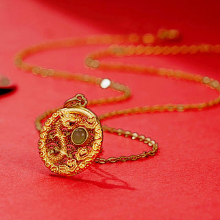 Buddha Gift 925 Sterling Silver Year Of The Dragon Auspicious Clouds Hetian Jade Inlaid Luck Necklace Pendant