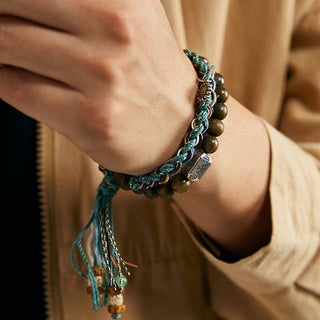 Buddha Gift 925 Sterling Silver Green Sandalwood Bodhi Seed Handmade Positive Bracelet