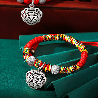 Buddha Gift 925 Sterling Silver Chinese Lock Charm Multicolored Red String Protection Handmade Braided Kids Bracelet