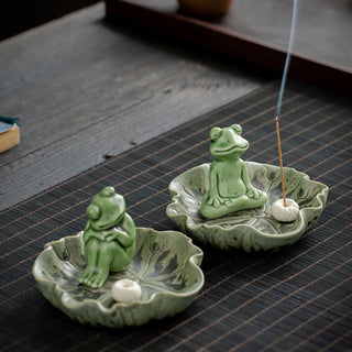 Buddha Gift Leaf Meditation Frog Pattern Healing Ceramic Incense Burner Decoration
