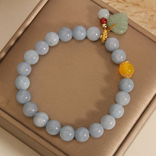 Buddha Gift Aquamarine Jade Leaf Healing Charm Bracelet