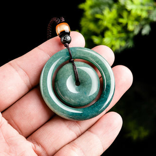 Buddha Gift Natural Round Jade Peace Buckle Luck Prosperity Necklace Pendant
