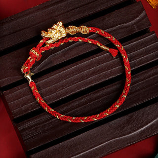 Buddha Gift 999 Sterling Silver Handcrafted Dragon Luck Eight Thread Knot Red String Braided Bracelet