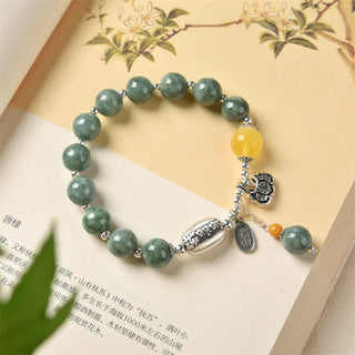 Buddha Gift 925 Sterling Silver Cyan Jade Amber Success Bracelet