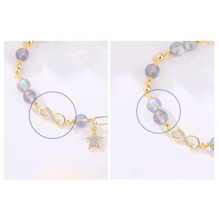 Buddha Gift 14K Gold Plated Natural Strawberry Quartz Moonstone Möbius Loop Eternal Love Star Positive Bracelet