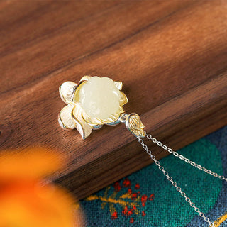 Buddha Gift White Jade Lotus Flower Happiness Necklace