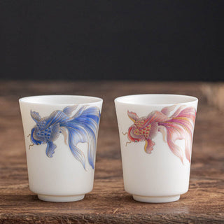 Buddha Gift Koi Fish White Porcelain Ceramic Teacup Kung Fu Tea Cup