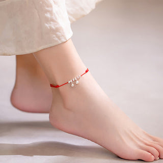 Buddha Gift 925 Sterling Silver Red String Braid Bell Charm Anklet