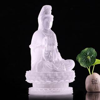 Buddha Gift Kwan Yin Avalokitesvara Handmade Figurine Liuli Crystal Art Piece Wealth Statue Home Offering Decoration