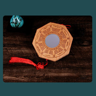 Buddha Gift Feng Shui Bagua Map Peach Wood Five-Emperor Coins Chinese Knotting Balance Energy Map Mirror