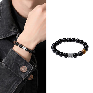 Buddha Gift 999 Sterling Silver Black Obsidian Tiger Eye Om Mani Padme Hum Fulfillment Bracelet
