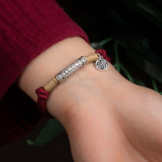 Buddha Gift 999 Sterling Silver Tibet Handmade Om Mani Padme Hum Fu Character TopRank Character Luck Braided Bracelet