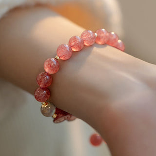 Buddha Gift Natural Strawberry Quartz Moonstone PiXiu Love Healing Bracelet