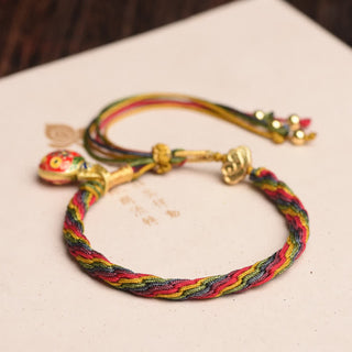 Buddha Gift Gold Swallowing Beast Family Luck Reincarnation Knot Colorful String Bracelet
