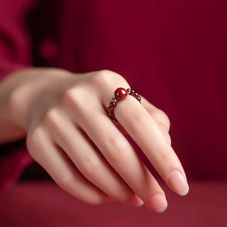 Buddha Gift Garnet Cinnabar Lucky Bead PiXiu Om Mani Padme Hum Rose Protection Ring