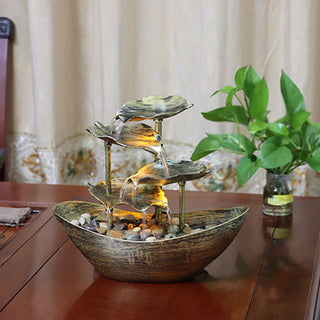 Buddha Gift Lotus Leaf Shaped Waterfall Fountain Tabletop Ornaments With LED Light Home Office Desktop Decoration