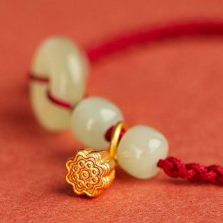Buddha Gift Round Peace Buckle Jade Lotus Happiness Abundance Wealth String Bracelet