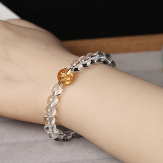 Buddha Gift Natural Black Obsidian White Crystal Black Onyx Dragon Strength Bracelet