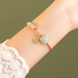 Buddha Gift 925 Sterling Silver Year of the Rabbit Hetian Jade Happiness Luck Red String Bracelet