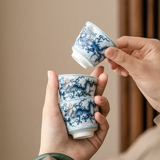 Buddha Gift Small Blue And White Dragon Pattern Ceramic Teacup Kung Fu Tea Cups 45ml
