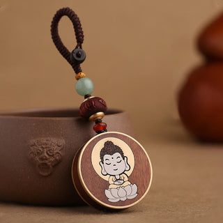 Buddha Gift Ebony Wood Rosewood Buddha Avalokitesvara Om Mani Padme Hum Balance Car Key Chain Decoration