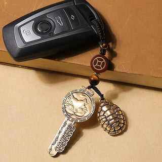 Buddha Gift PiXiu Wealth Copper Coin Yin Yang Bagua Handmade Key Chain