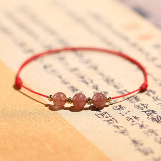 Buddha Gift Natural Strawberry Quartz Crystal Love Red String Weave Bracelet Anklet