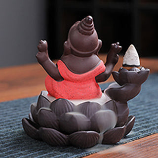Buddha Gift Ganesh Elephant Purple Clay Backflow Smoke Fountain Protection Incense Burner
