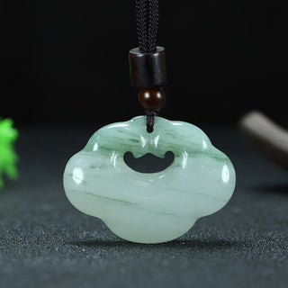 Buddha Gift Tianshan Jade Golden Silk Jade Chinese Lock Charm Abundance Necklace Pendant