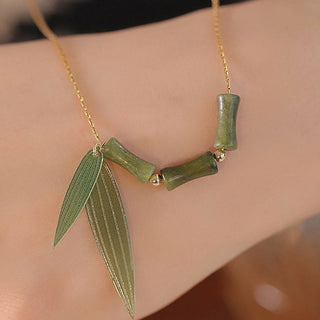 Buddha Gift Bamboo Leaf Jade Design Wealth Necklace Pendant