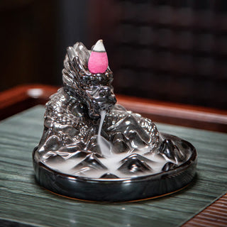Buddha Gift Dragon Pattern Ceramic Backflow Smoke Fountain Incense Burner Decoration