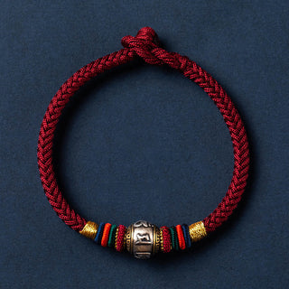 Buddha Gift 925 Sterling Silver Tibet Handmade Om Mani Padme Hum Luck Protection King Kong Knot Braided Bracelet