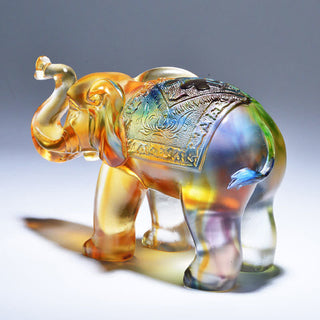 Buddha Gift Handmade Liuli Crystal Elephant Art Piece Wisdom Wealth Home Decoration