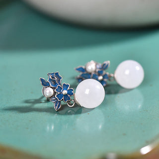 Buddha Gift White Jade 925 Sterling Silver Pearl Flower Blessing Necklace Pendant Ring Earrings